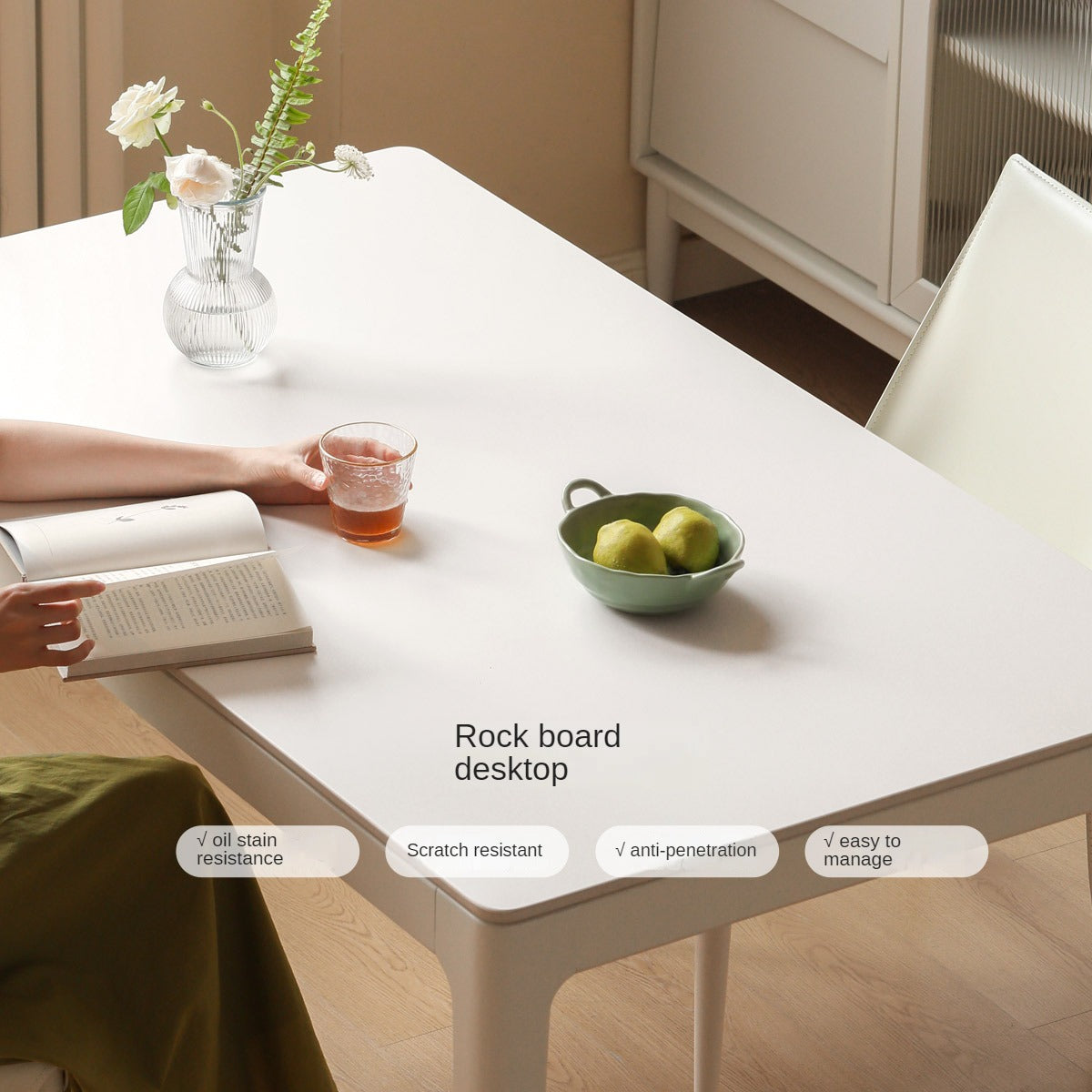 Birch Solid Wood Rock Plate White Cream Dining Table