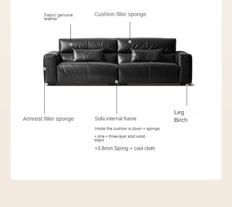 Genuine Leather Sofa Italian Top Layer Cowhide Down Sofa.