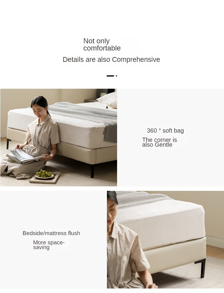 Cream Style Leather First Layer Cowhide Bed