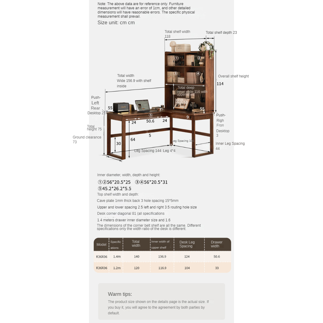 Oak Solid Wood Corner Desk Bookshelf