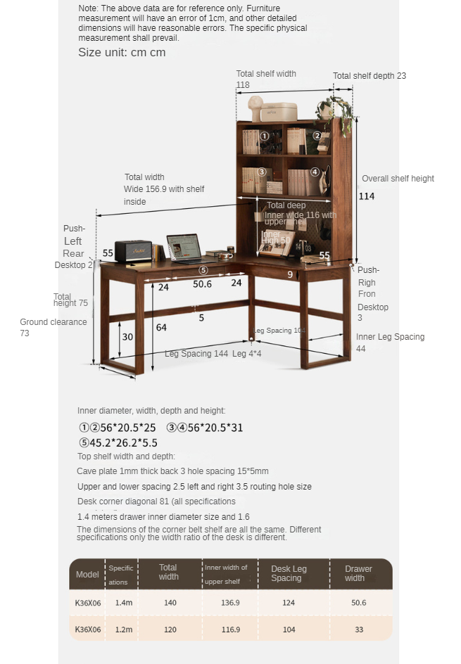 Oak Solid Wood Corner Desk Bookshelf