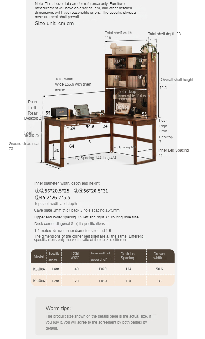 Oak Solid Wood Corner Desk Bookshelf