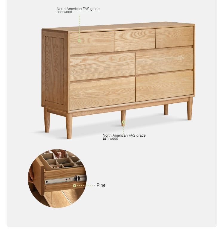 Ash Solid Wood Dresser, Drawer Storage Cabinet