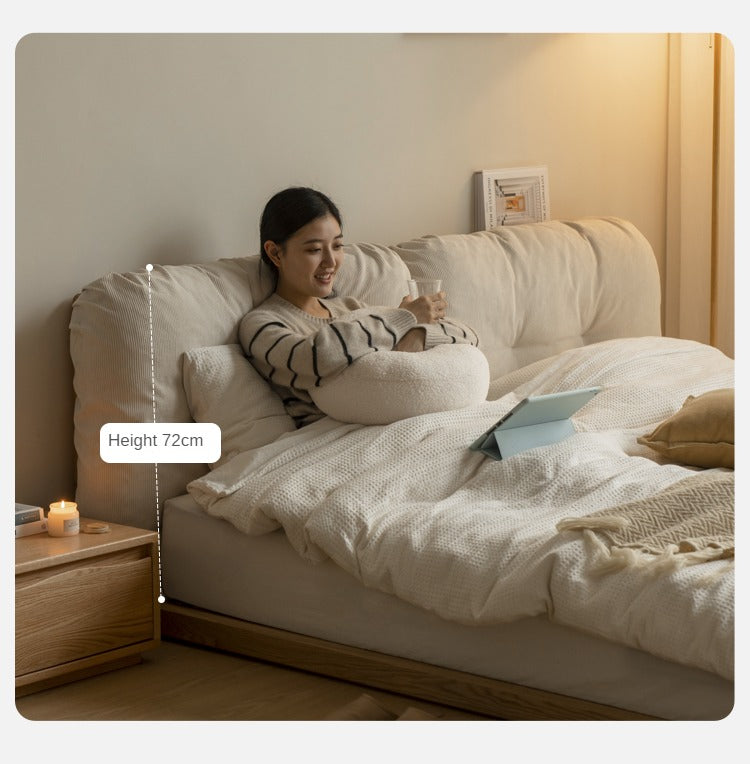 Ash Solid Wood Technology Cloth Floor Bed