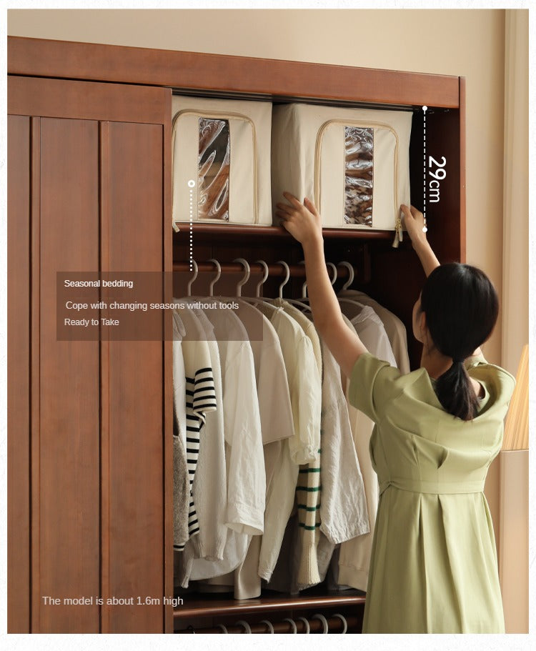Poplar Solid Wood Wardrobe Retro Sliding Door Wardrobe.