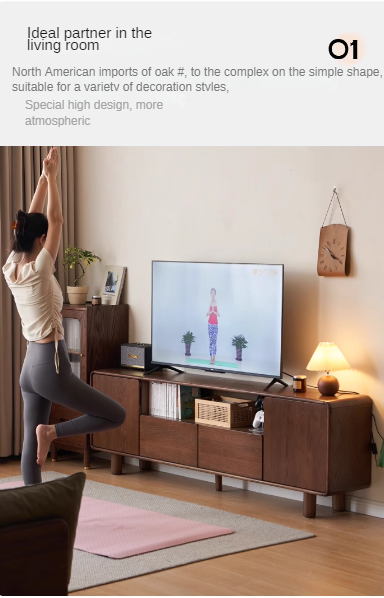 Oak Solid Wood Storage Floor TV Cabinet.