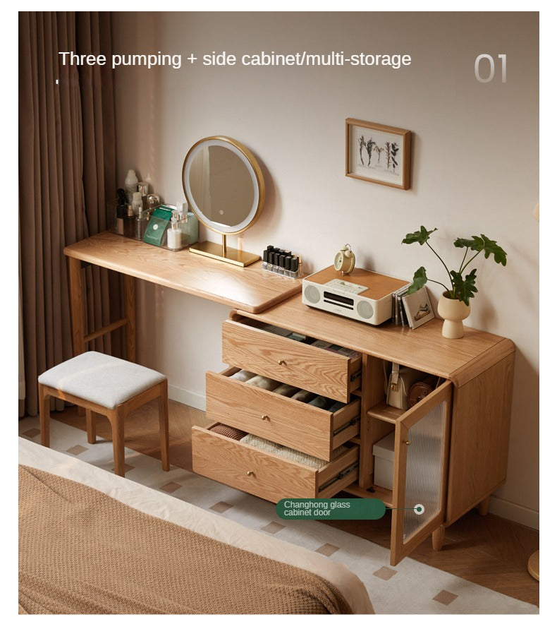 Oak Solid Wood Retractable Dressing Table.