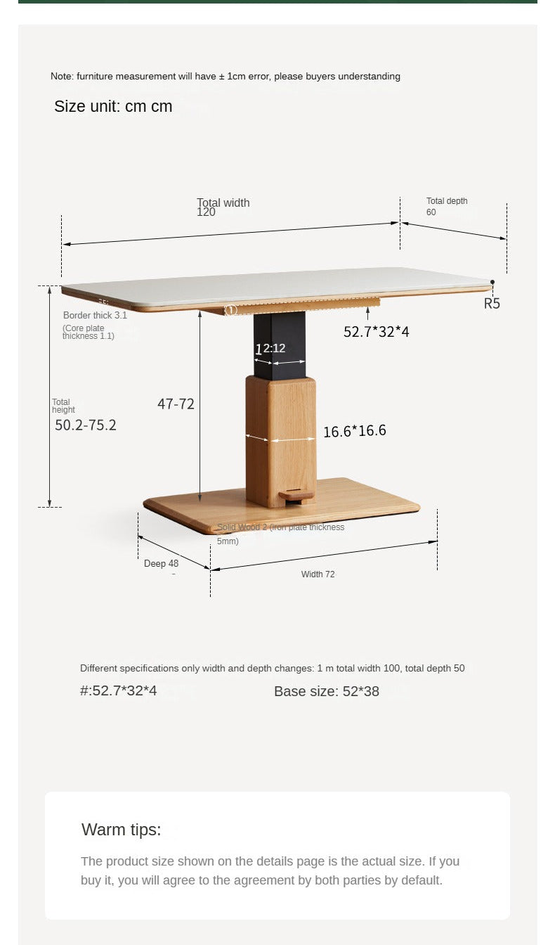 Oak Solid Wood Rock Slab Lifting Side Table