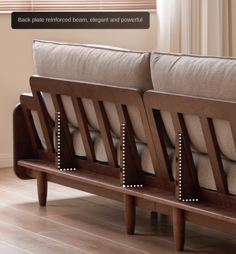 Oak Solid Wood Leather, Fabric Straight Sofa.