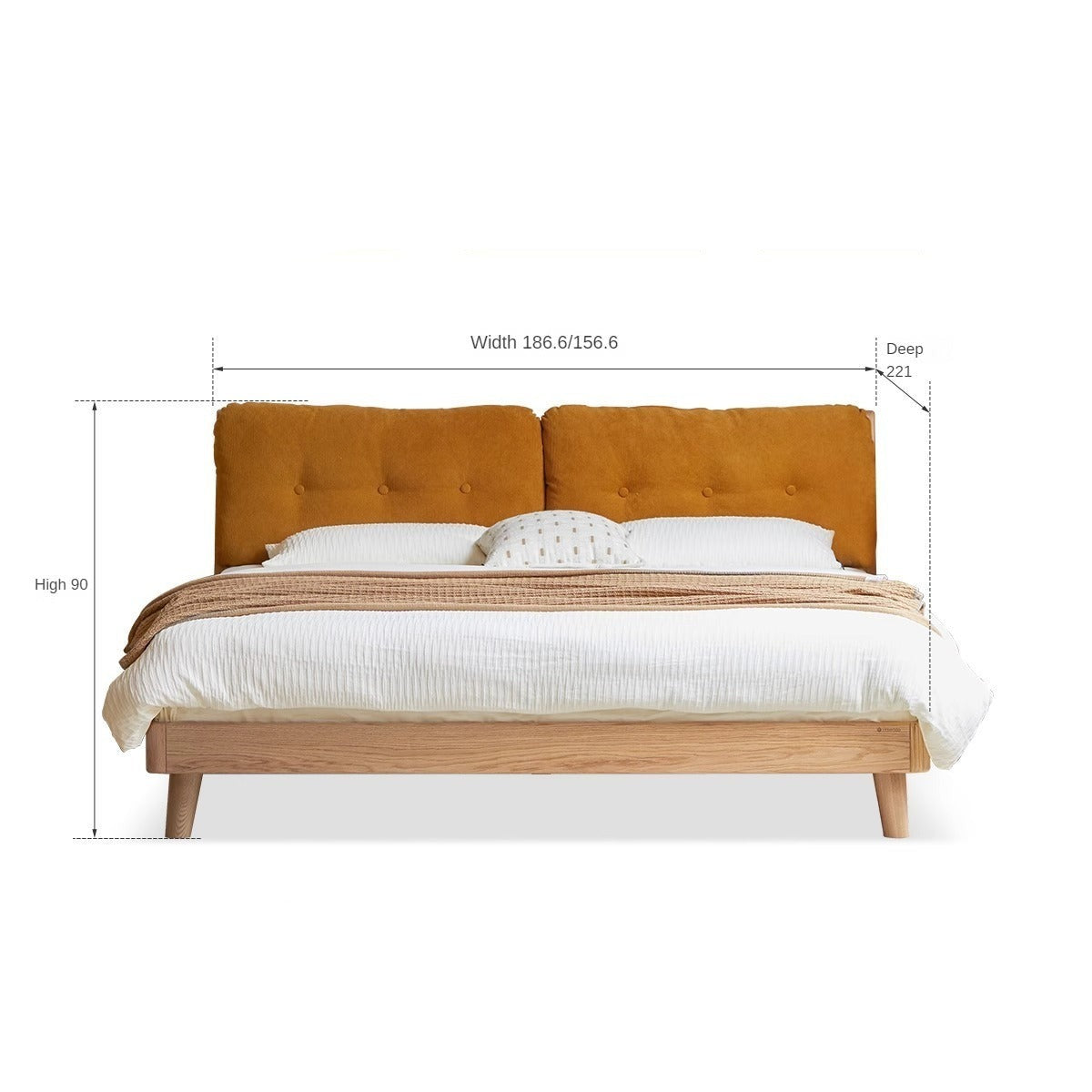 Oak Solid Wood Cream Style Soft Bed