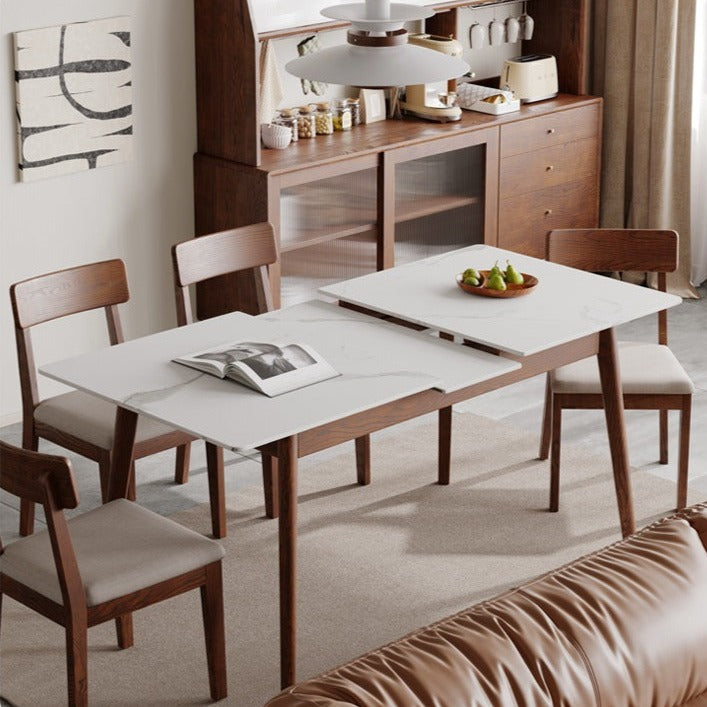 Oak Solid Wood walnut color Retractable Dining Table