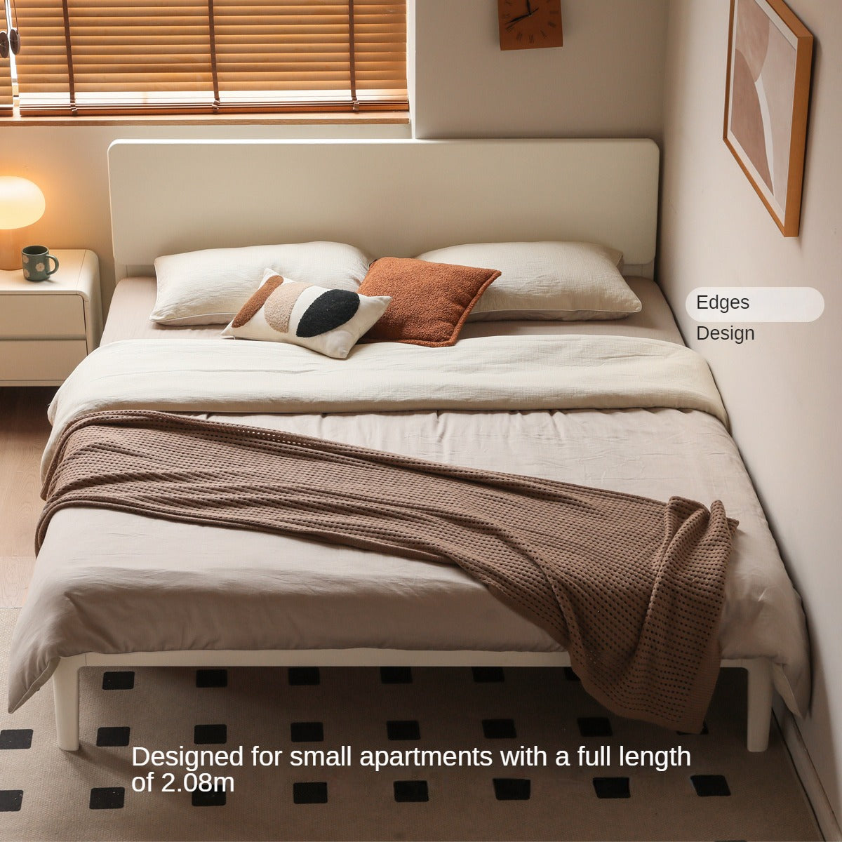 Poplar, Rubberwood Solid Wood Bed Modern Simple Cream Style