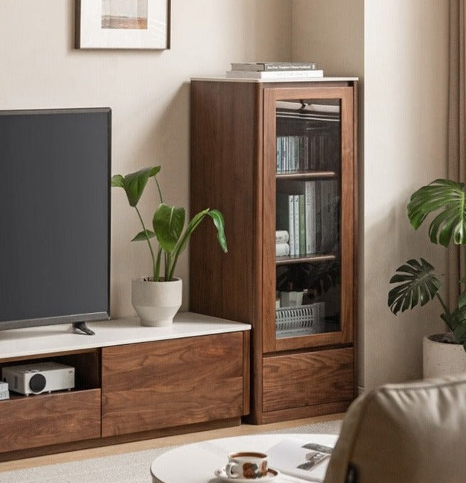 Black Walnut, Sandalwood Solid Wood Rock Slab Side Cabinet