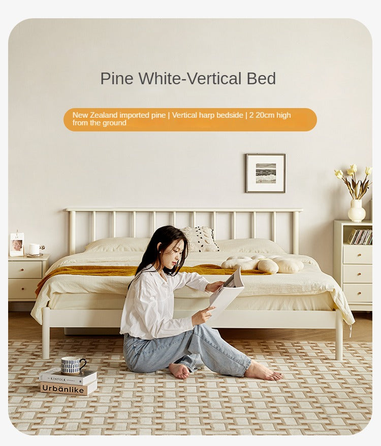 Pine Solid Wood Bed Nordic Light Luxury White Bed