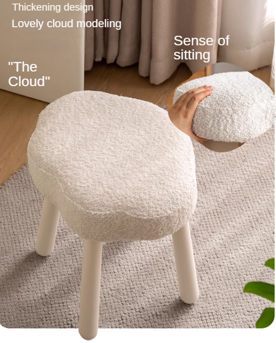 Beech, birch solid wood Nordic lamb velvet cloud makeup stool.