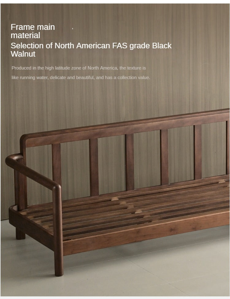 Black Walnut Solid Wood Leather Sofa Modern,