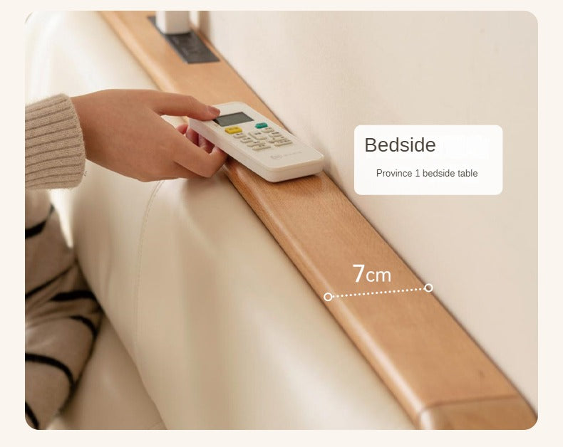 Oak, Ash Solid Wood Genuine Leather Soft Bed