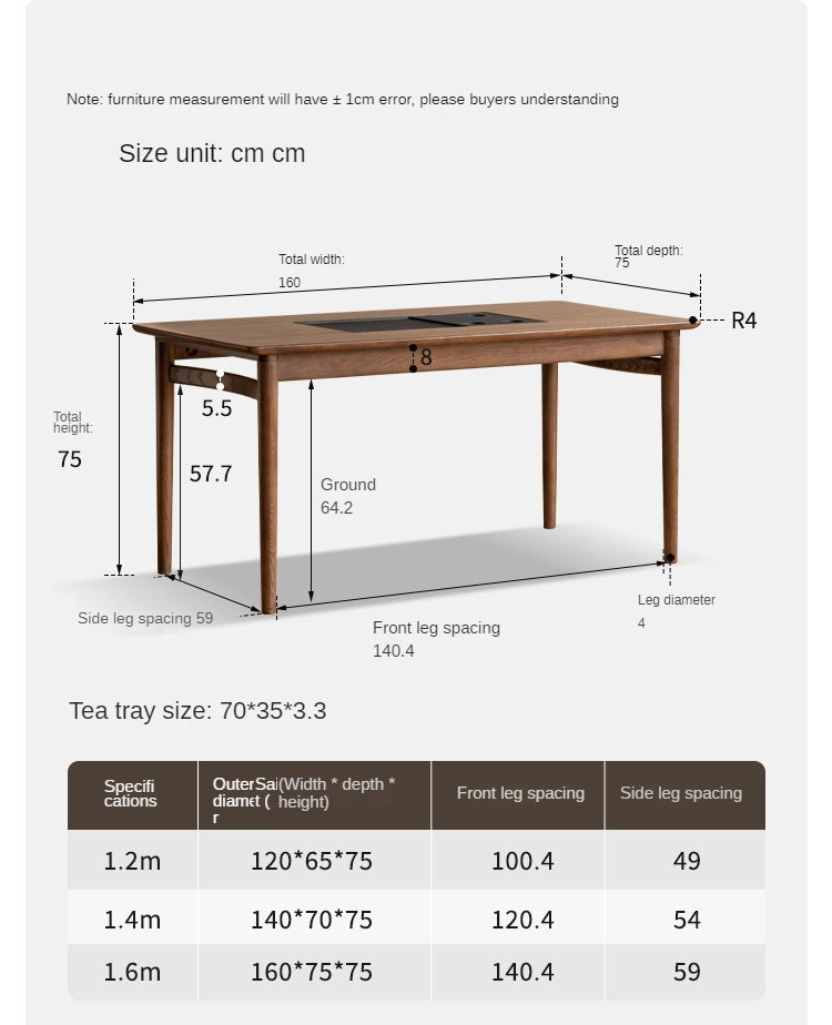 Ash Solid Wood Tea Table Tea Tray Integrated