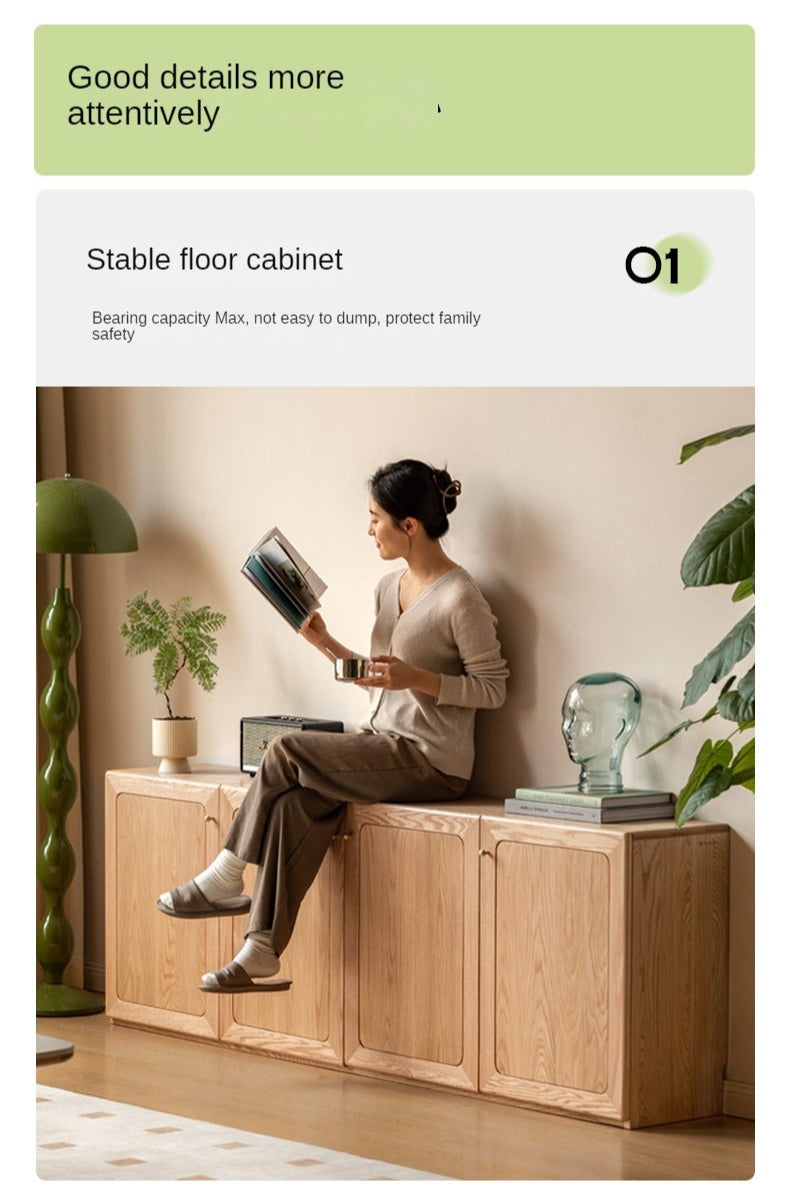 Oak Solid Wood Modern Floor Storage TV Cabinet.