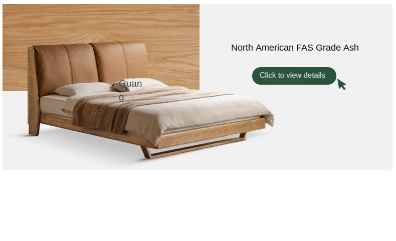 Oak, Ash Solid Wood Leather Soft Bed Italian Light Luxury.