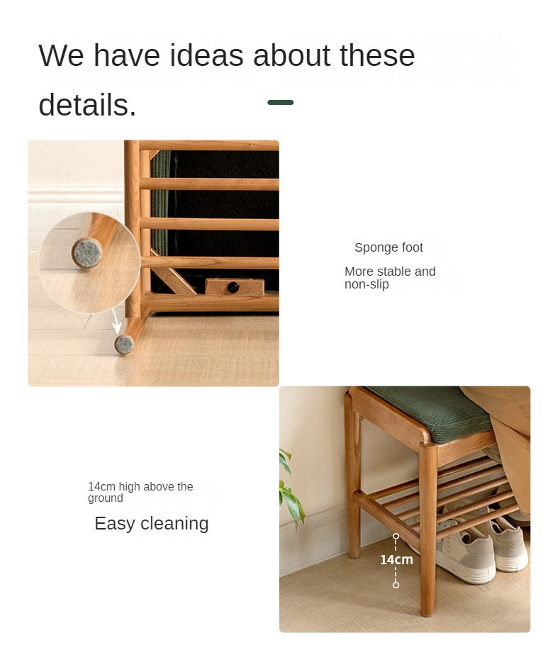 Cherry Solid Wood Shoe Storage Bench