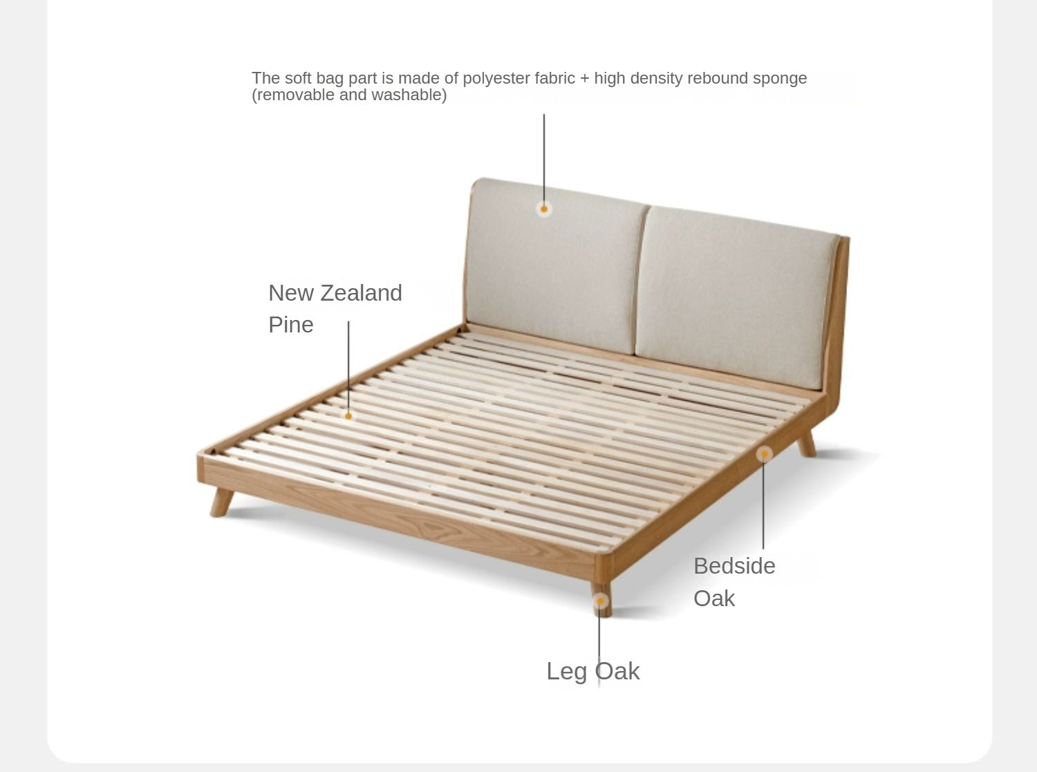 Rubberwood, Oak solid wood Soft Bed