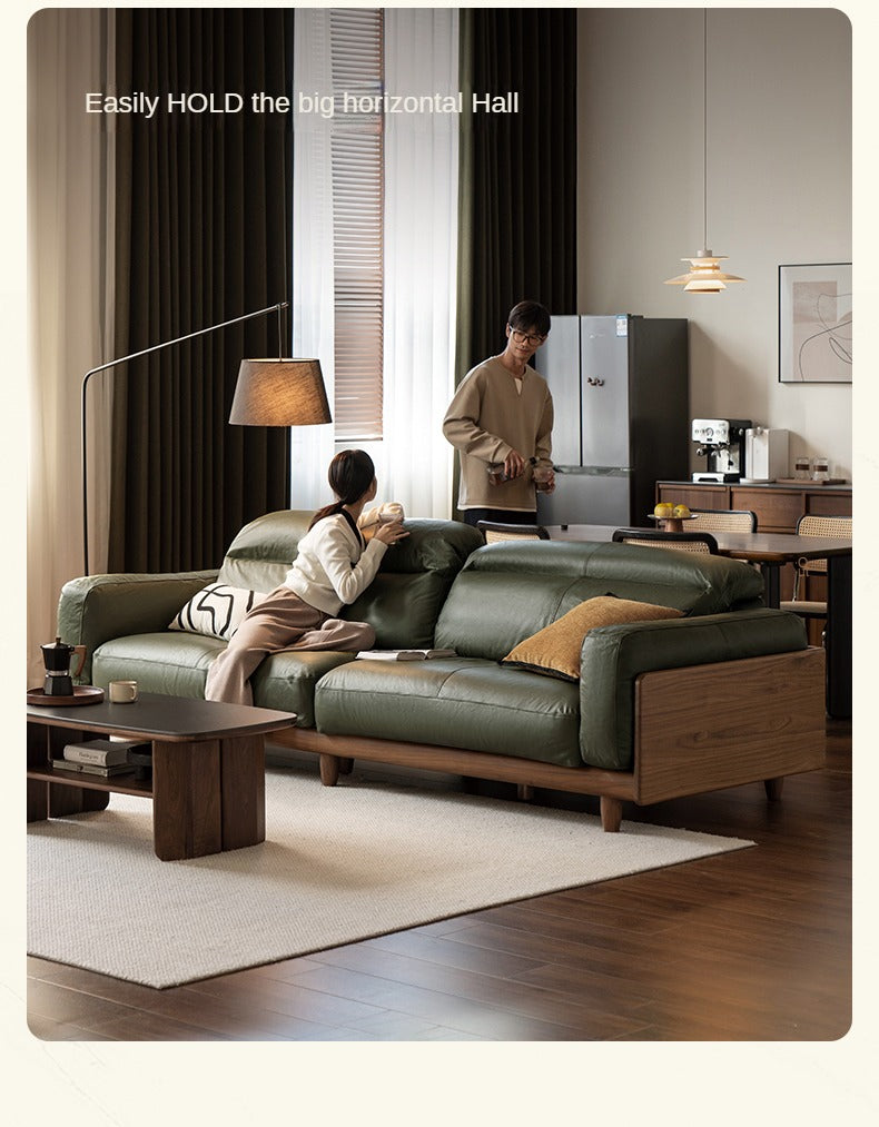 Black Walnut, Poplar Solid Wood Leather Sofa Italian Light Luxury.