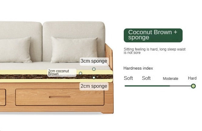 Oak Solid Wood Sofa Bed Folding Retractable Storage.