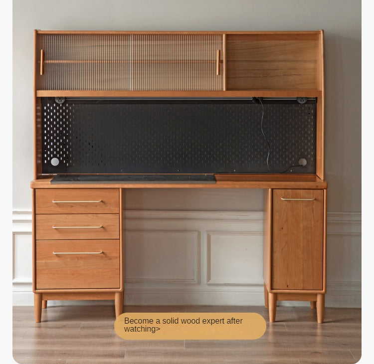 Cherry, Oak Solid Wood, Solid RubberWood Japanese Style Buffet Cabinet