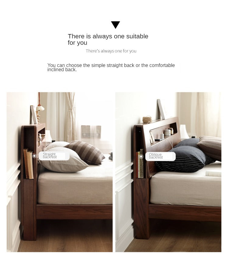 Oak solid wood bed with light walnut-color