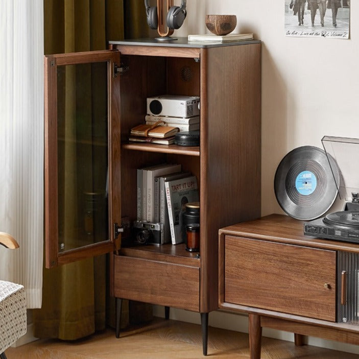 Black Walnut Solid Wood Rock Side Cabinet.
