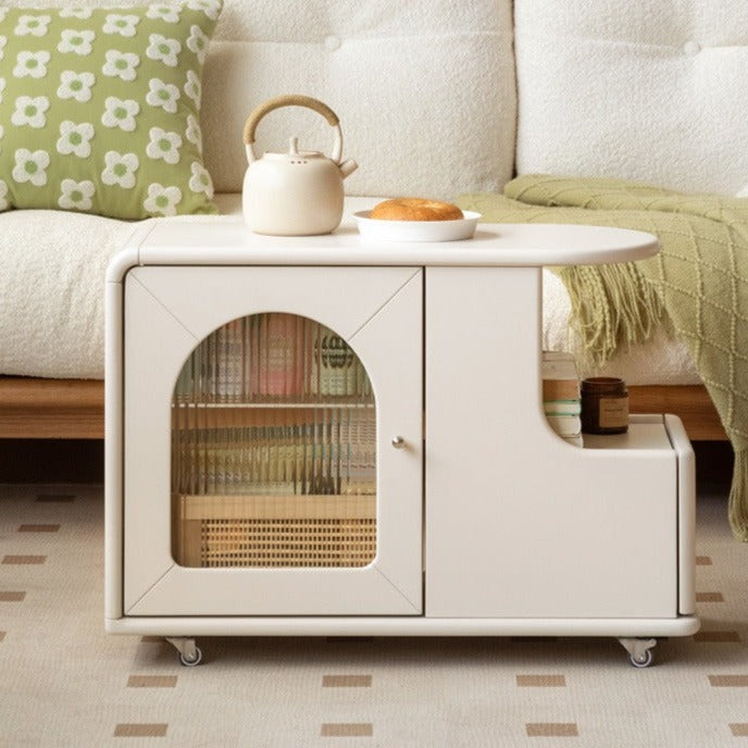 Poplar Solid Wood Edge Side Table French Cream Style