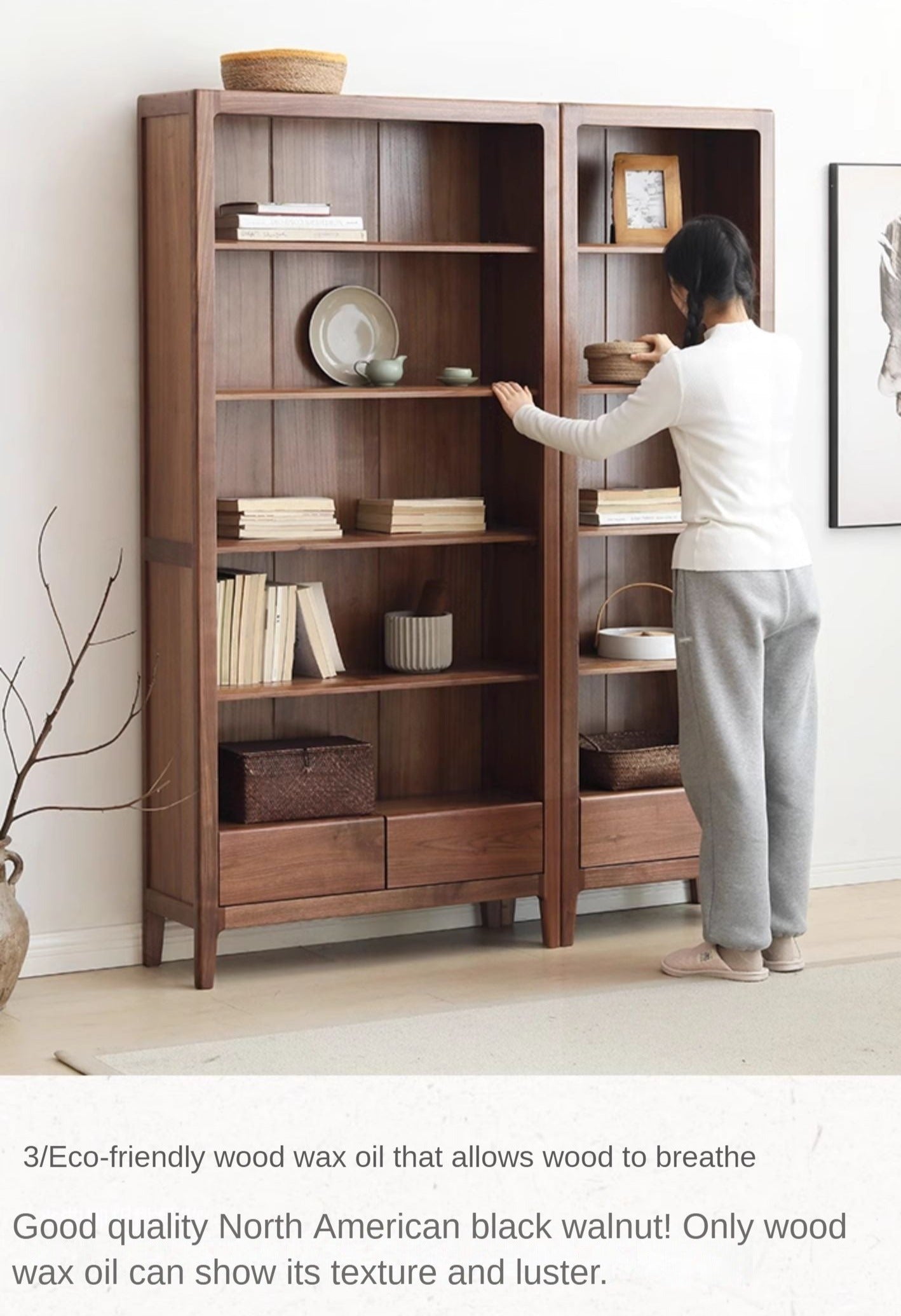 Black Walnut, Ash Solid Wood Bookcase Free Combination Bookshelf