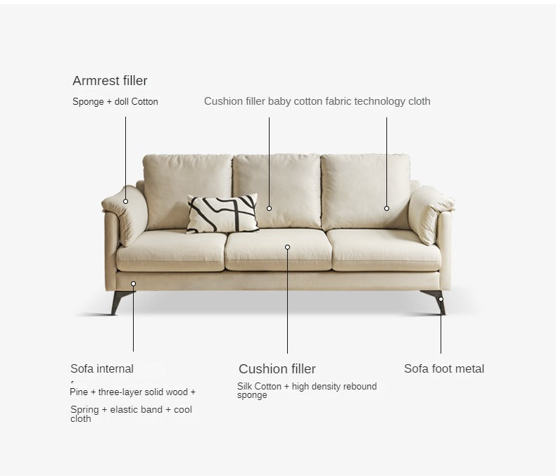 Fabric White Straight Cream Style Modern Sofa.