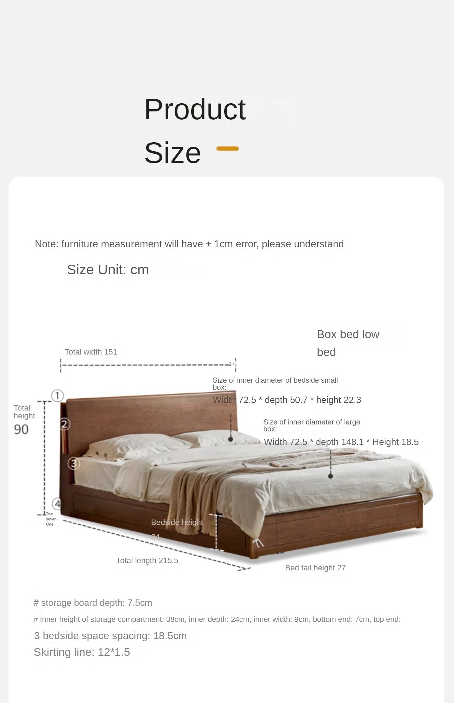 Oak, Rubberwood Solid Wood, Multifunctional Storage Box Bed