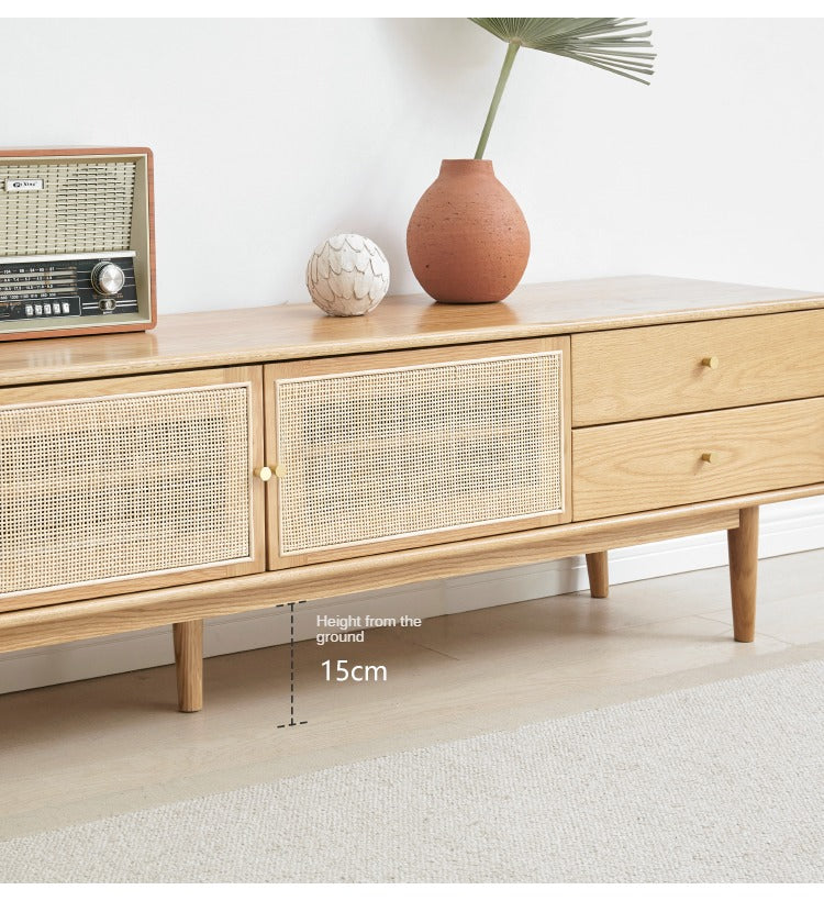 Rattan Oak solid wood TV cabinet"