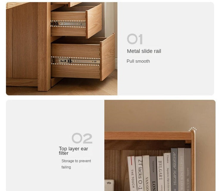 Oak Solid Wood, Solid Rubberwood Bookcase, Floor-Standing Storage Cabinet