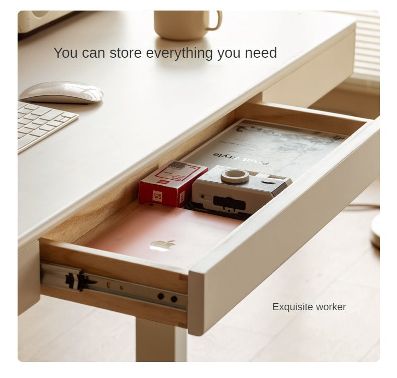 Solid Rubberwood Smart Electric Lift Desk Cream Style
