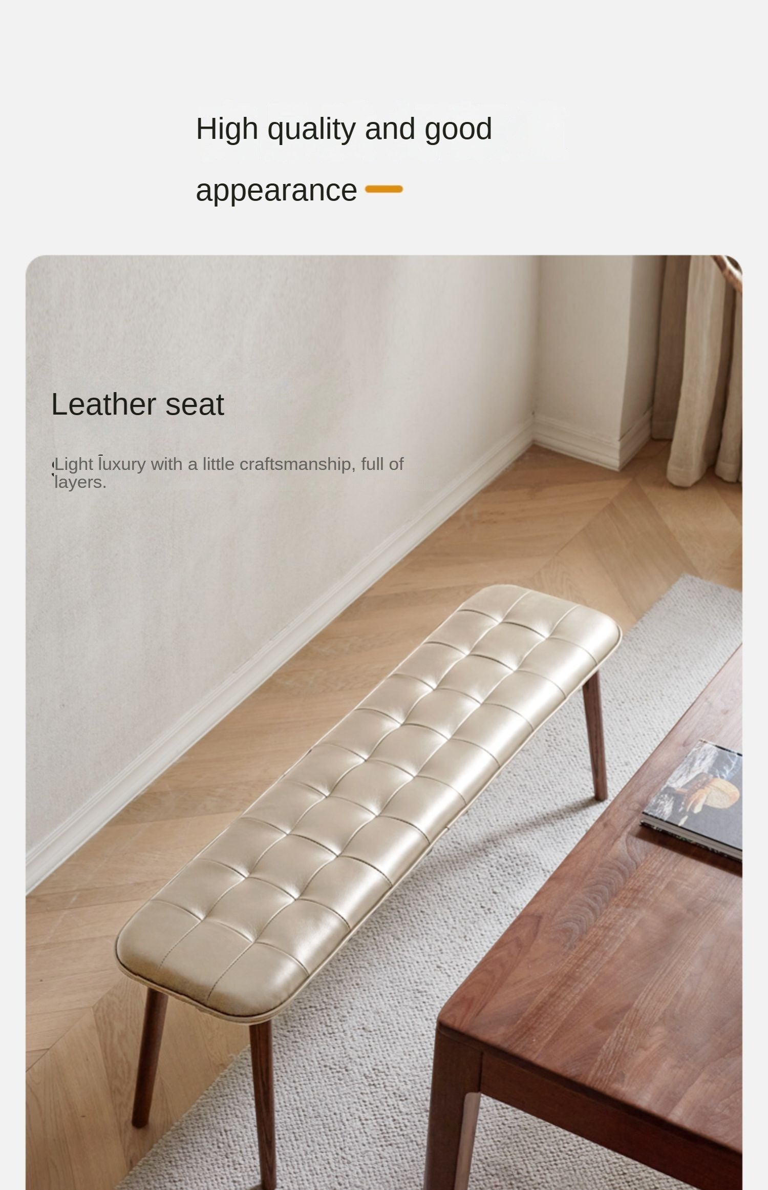 Oak Solid Wood Genuine Leather Bench