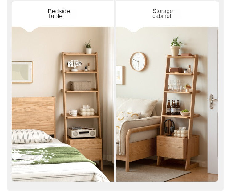 Oak Solid Wood Side Cabinet, Trapezoidal Storage Rack