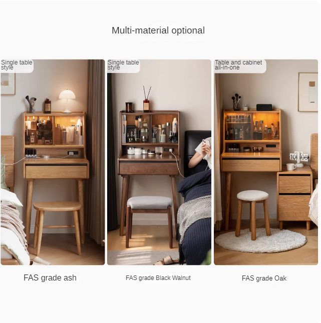 Oak Solid Wood Dressing Table Shelf Integrated.