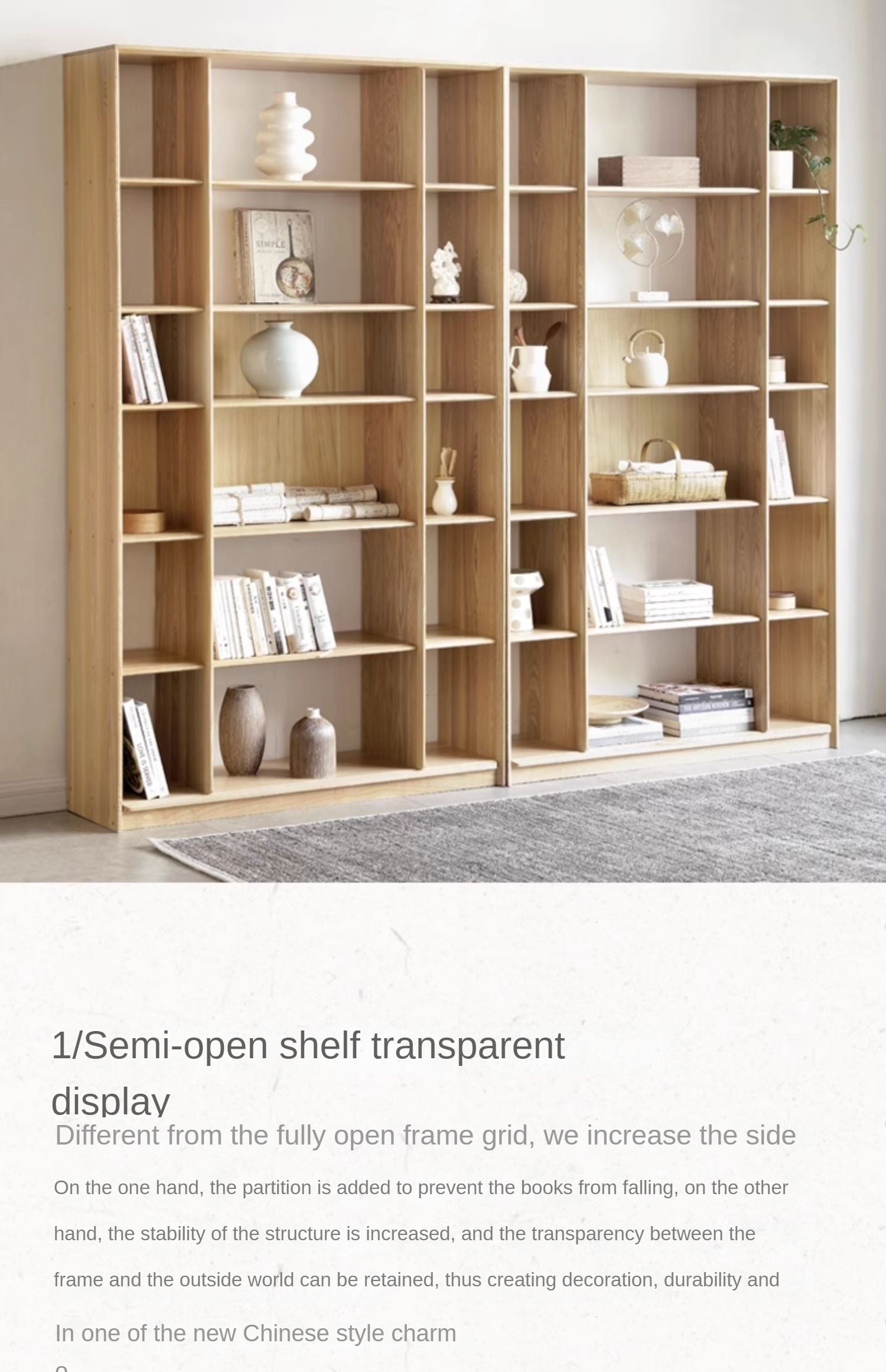 Ash Solid Wood Combination Bookcase Bookshelf<