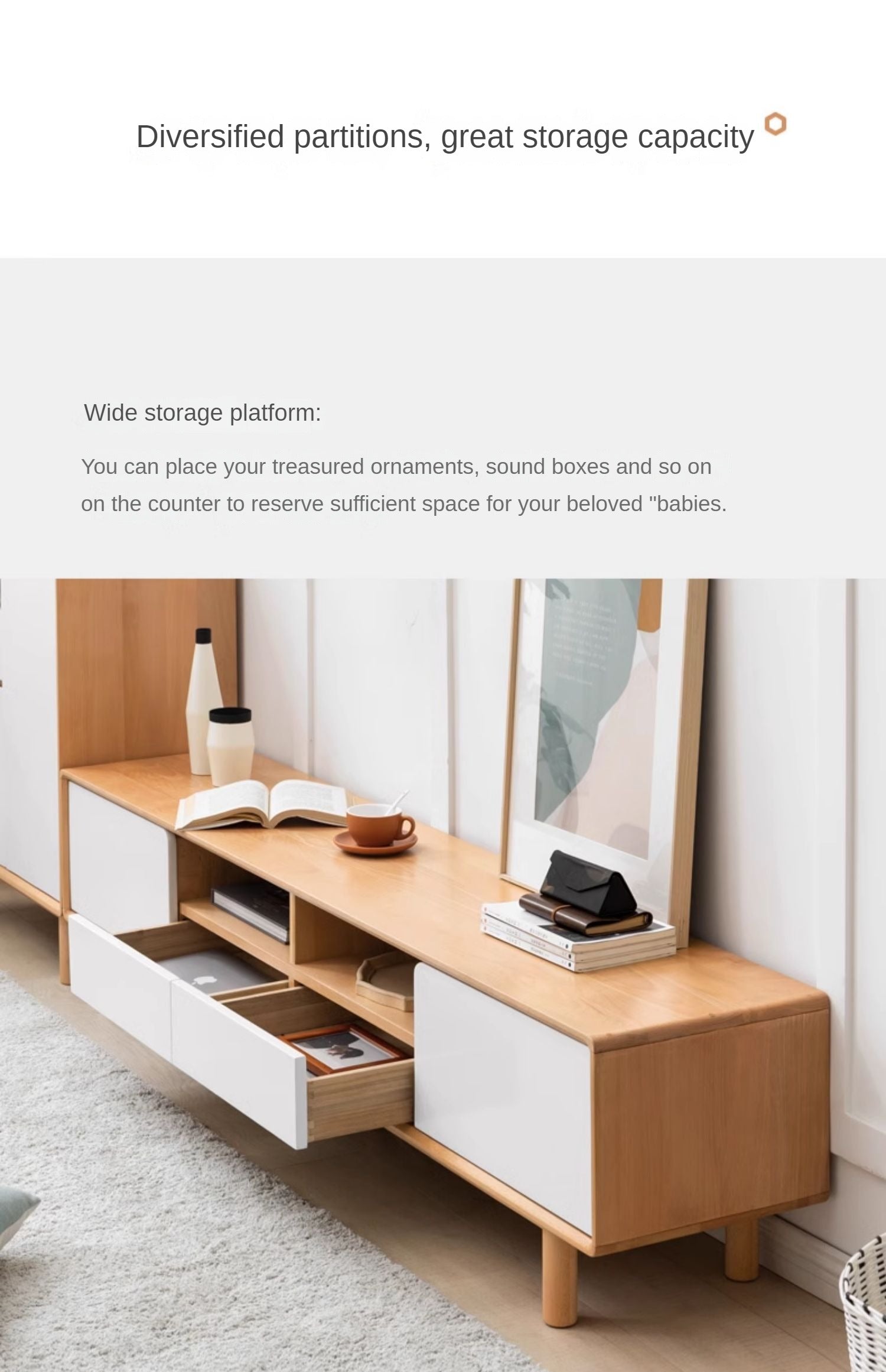 Oak Solid Wood TV Cabinet with Storage.