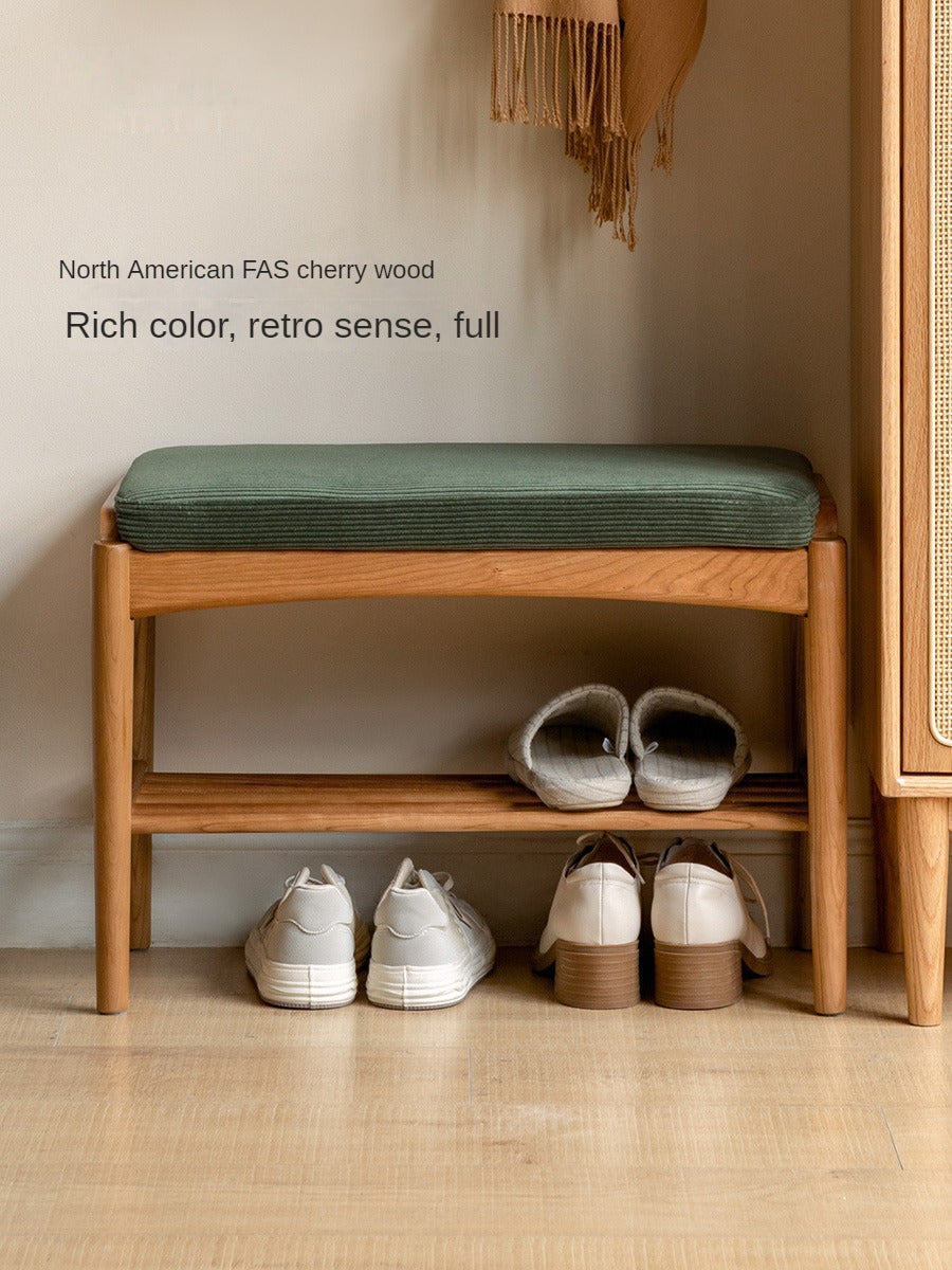 Cherry Solid Wood Shoe Storage Bench