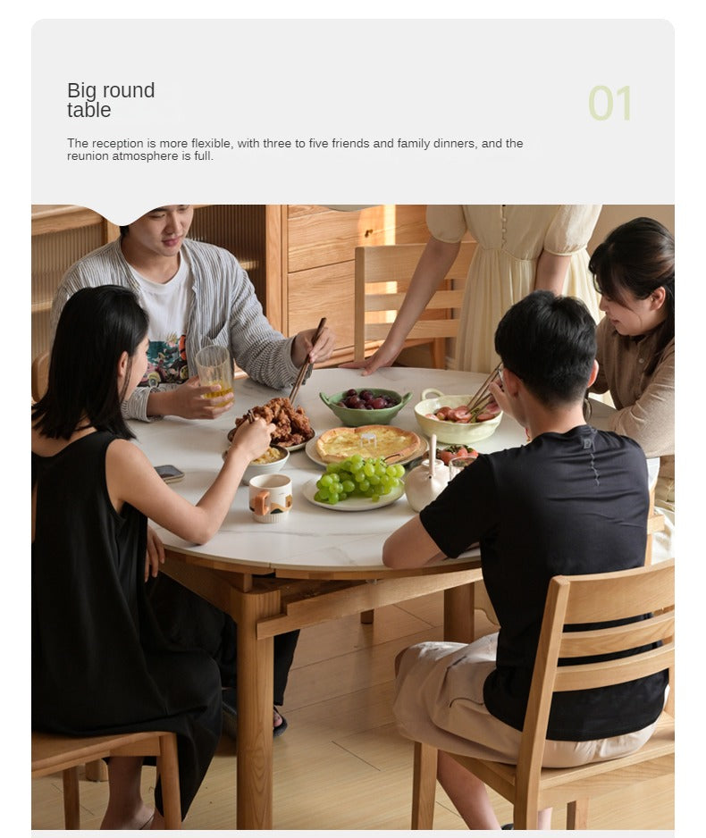 Solid Ruberwood, Oak, Ash Solid Wood Retractable Rock Plate Dining Table