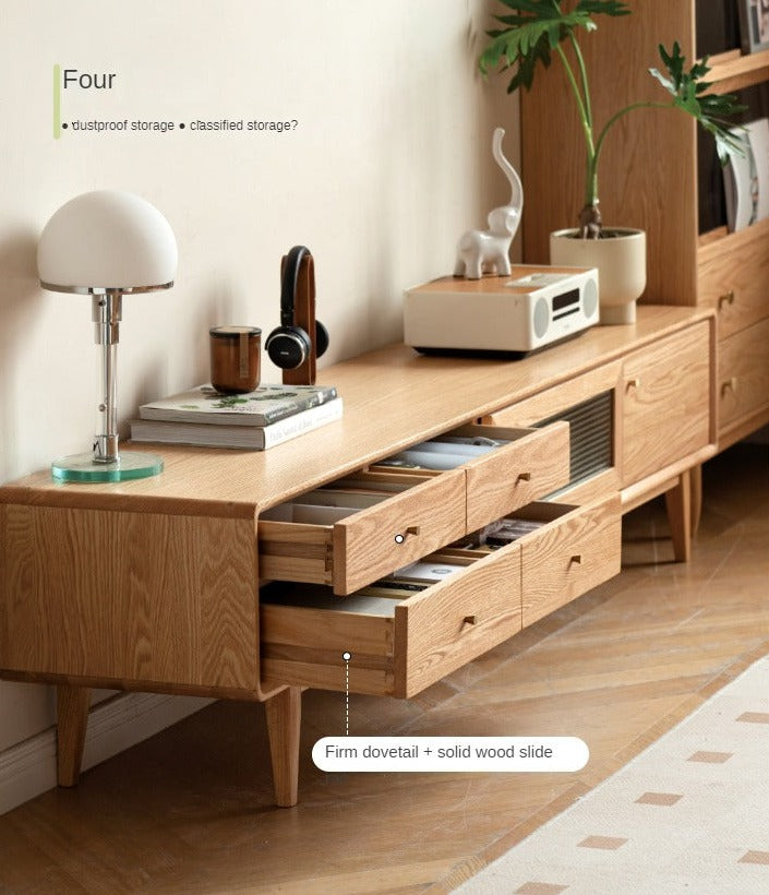 Oak Solid Wood Flip Door TV Cabinet.