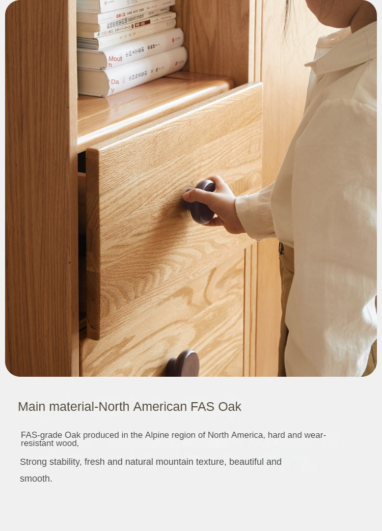 Oak Solid Wood Children's Wardrobe, Bookcase Combination