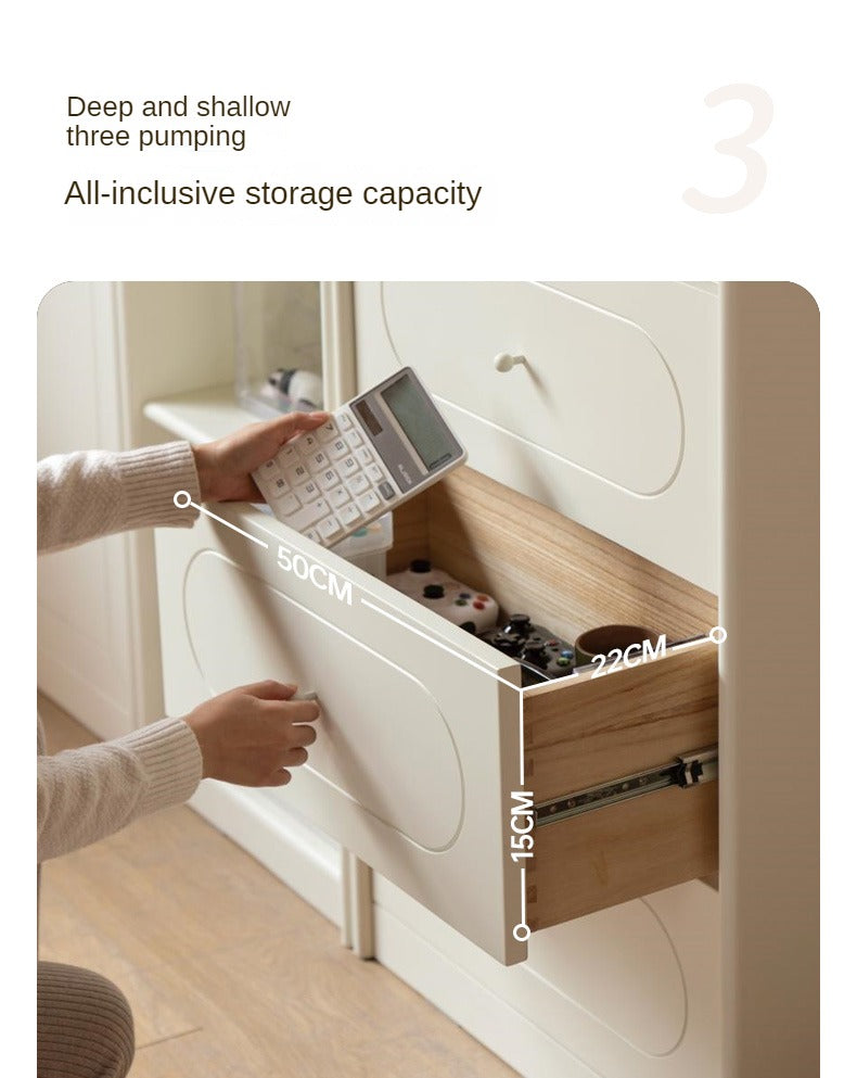 Poplar Solid Wood Bookcase White With Glass Door French Cream Style