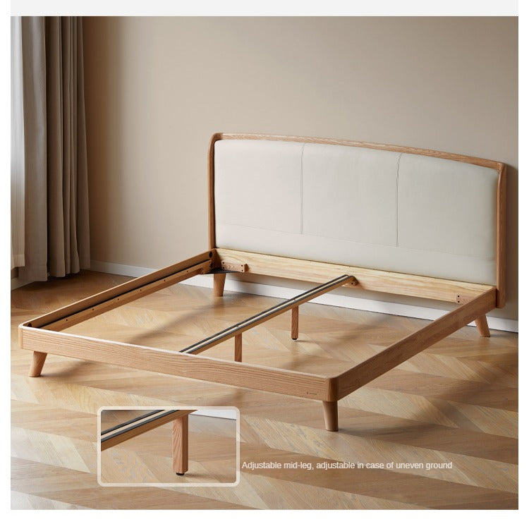 Oak Solid Wood Genuine Leather, Tech Fabric Bed