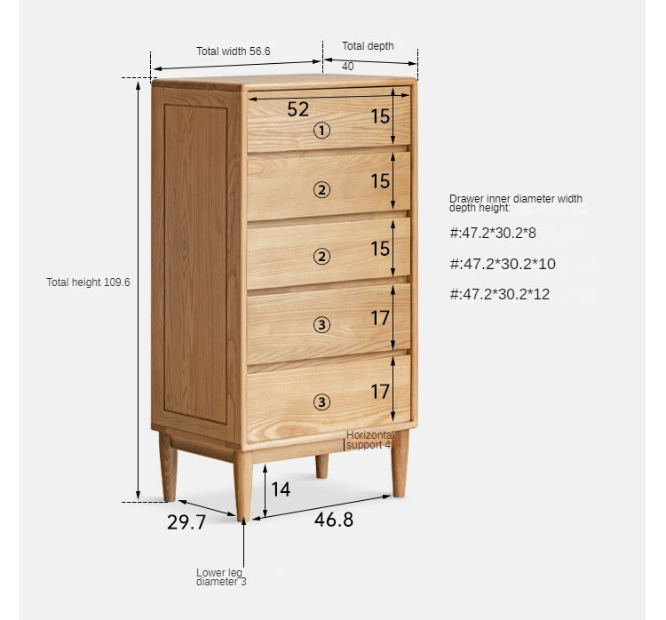 Ash Solid Wood Dresser, Drawer Storage Cabinet